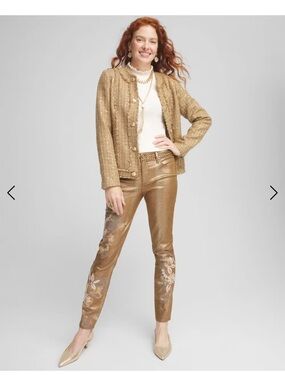 Chico's Metallic Gold Embroidered Cropped Jeans size 6R sold out online